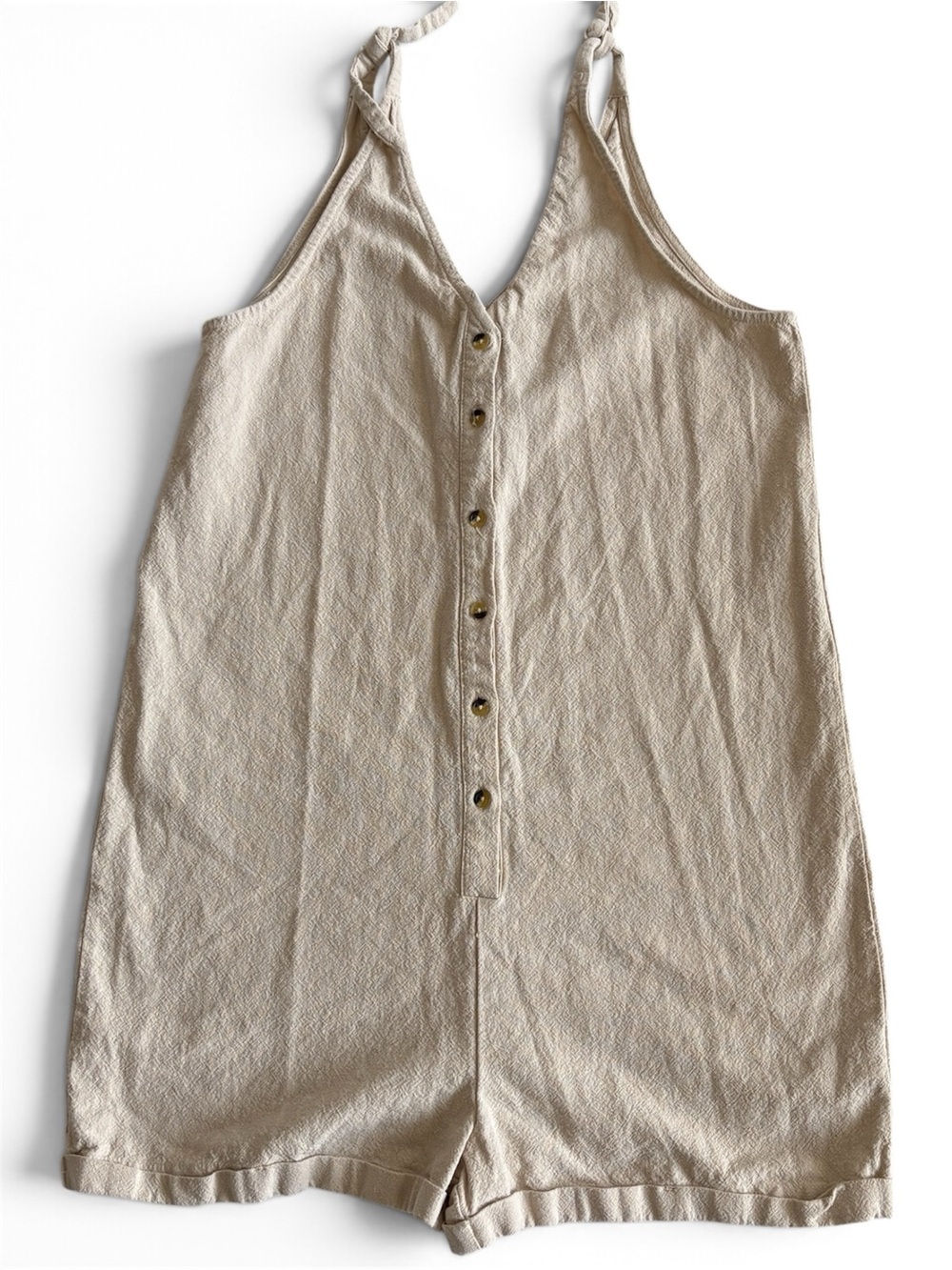 Jackson Rowe Beige Button-Front Sleeveless Romper XS Cottagecore Gorpcore